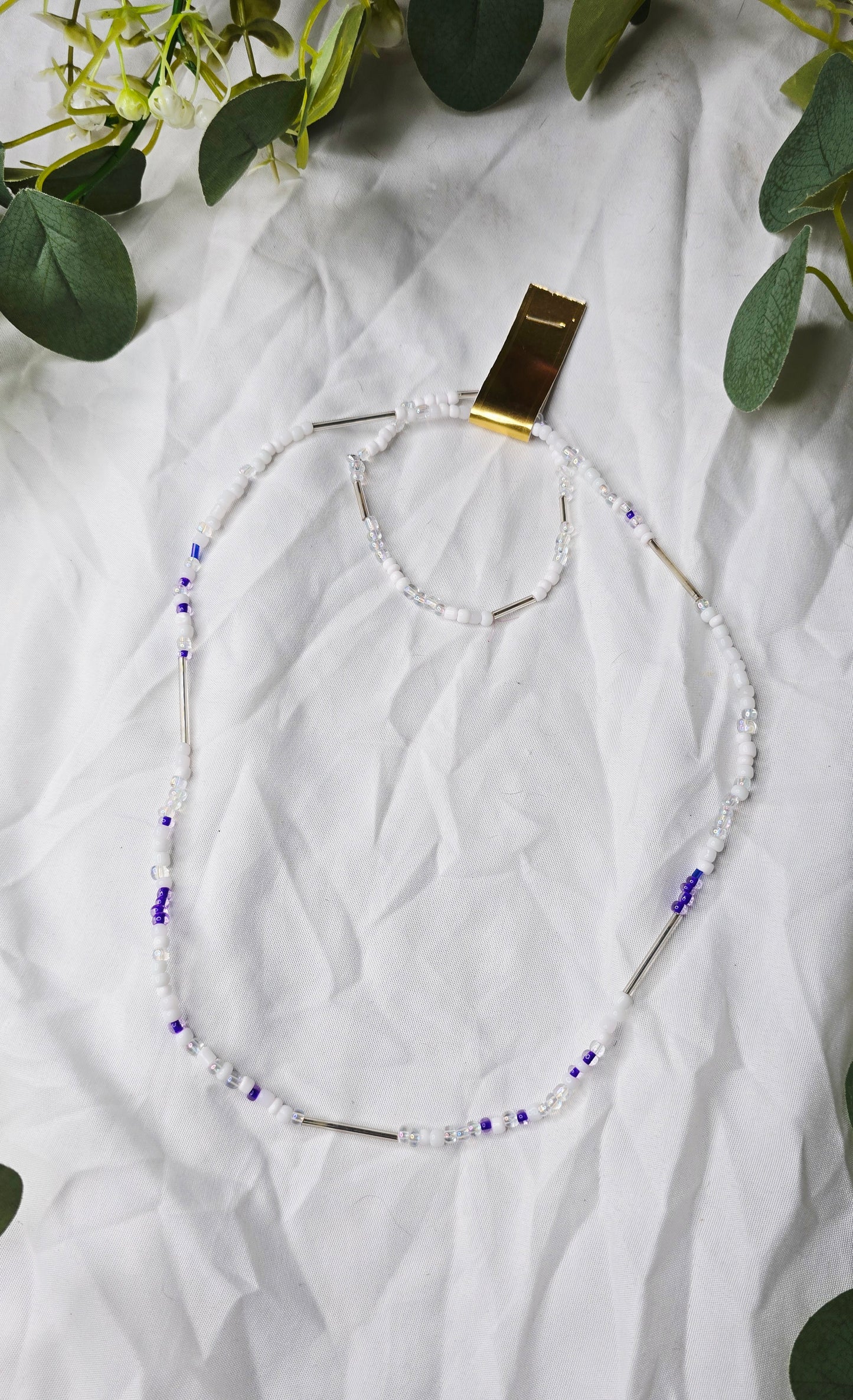 Waist beads & bracelet combo - purple/white/clear