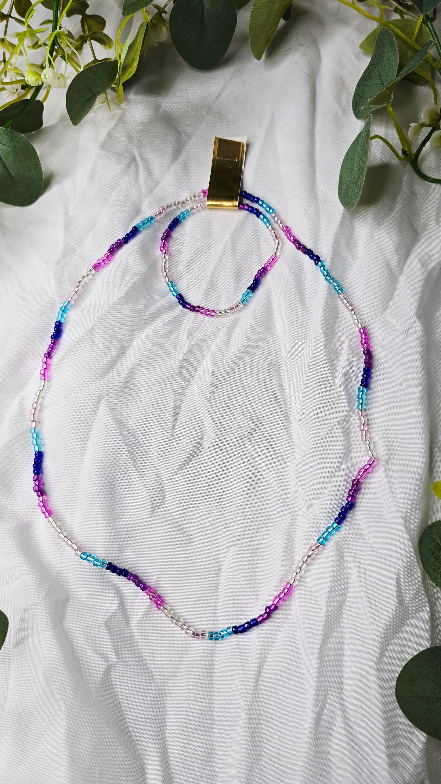 Waist beads & bracelet combo - blue/purple/pink/clear