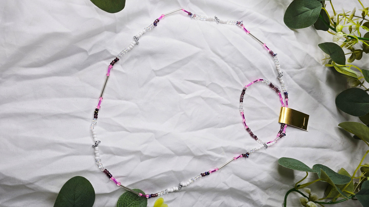 Waist beads & bracelet combo - purple stone/clear/pink/silver