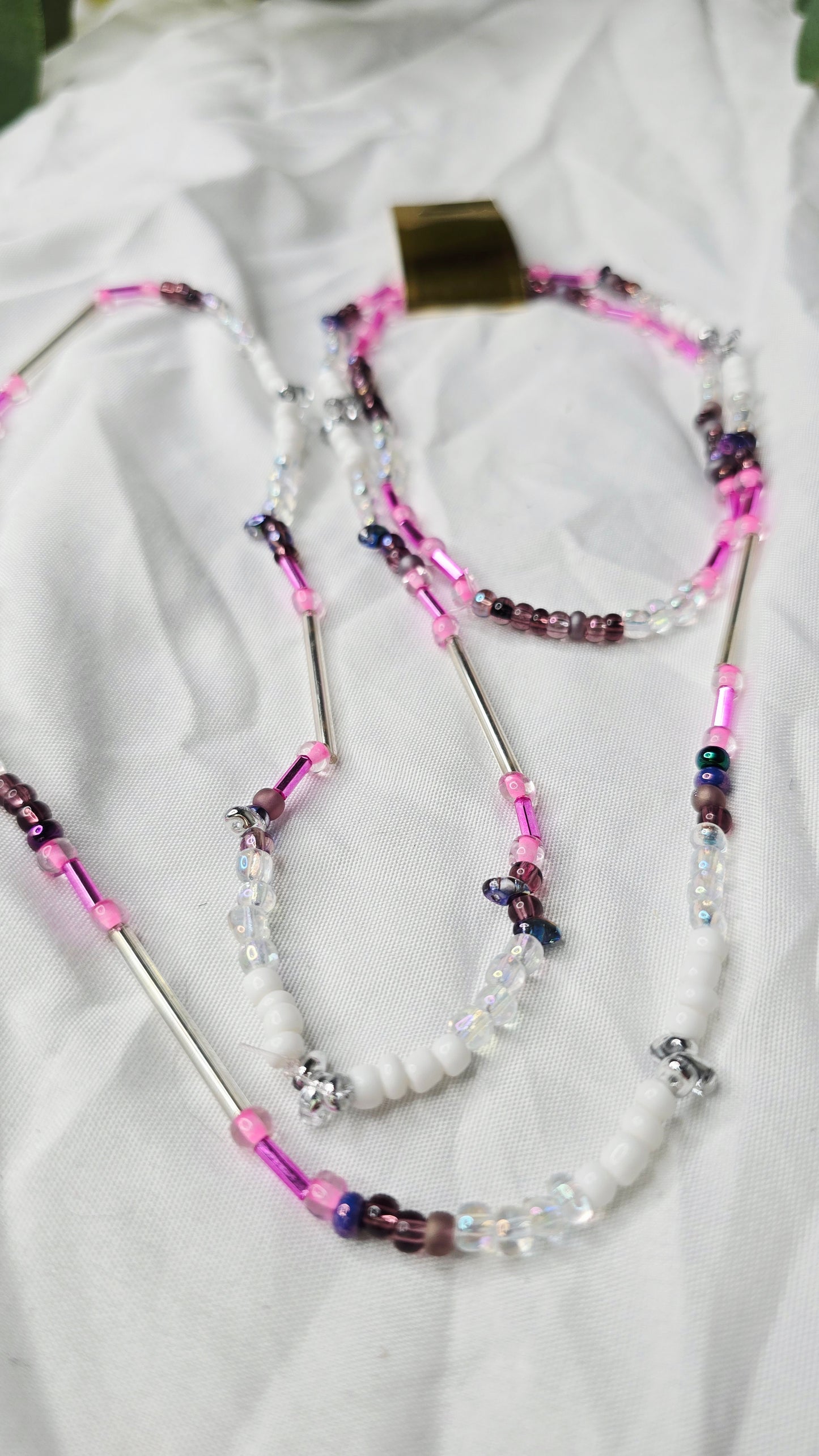 Waist beads & bracelet combo - purple stone/clear/pink/silver