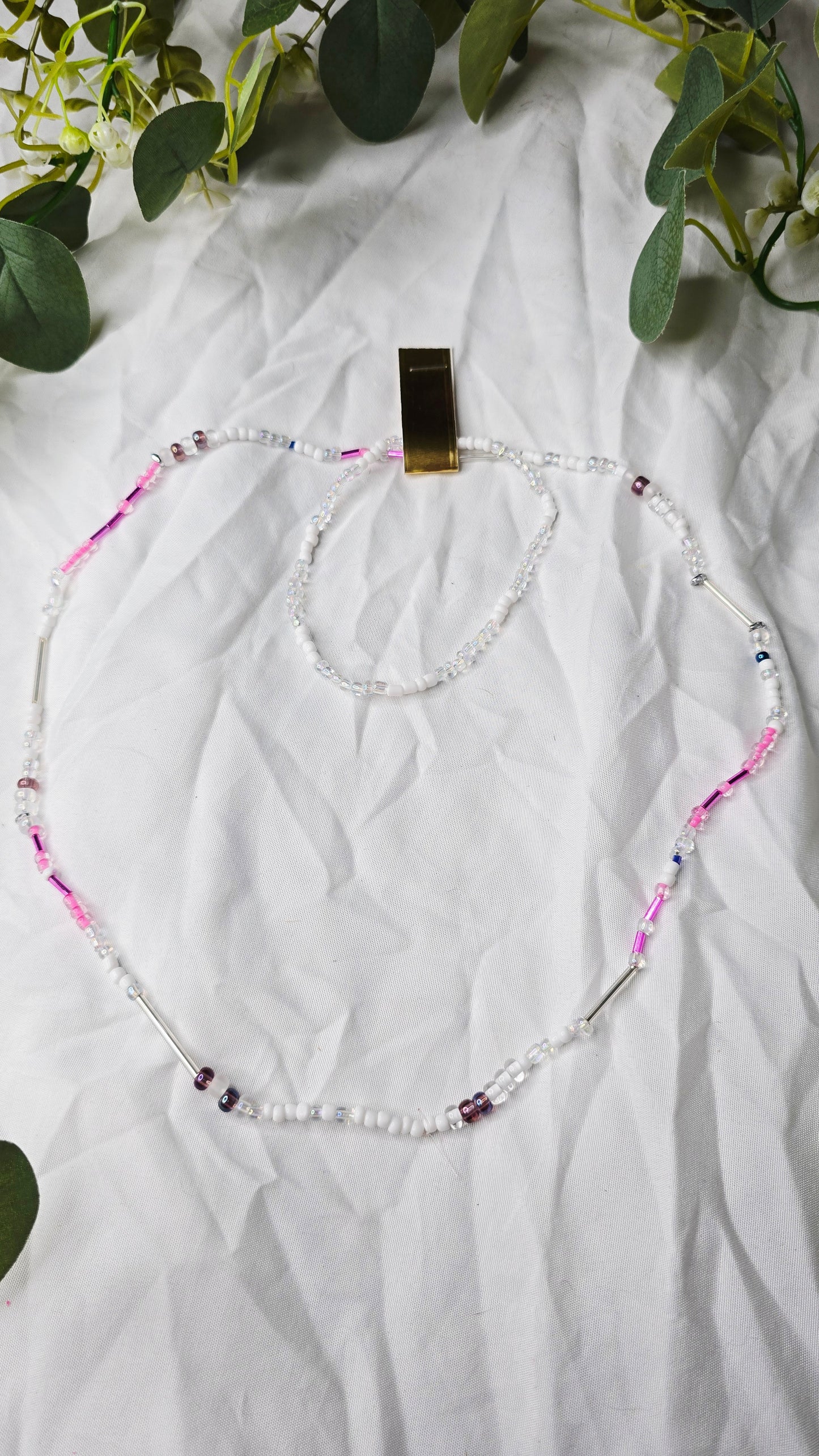 Waist beads & bracelet combo - pink/clear/white/purple