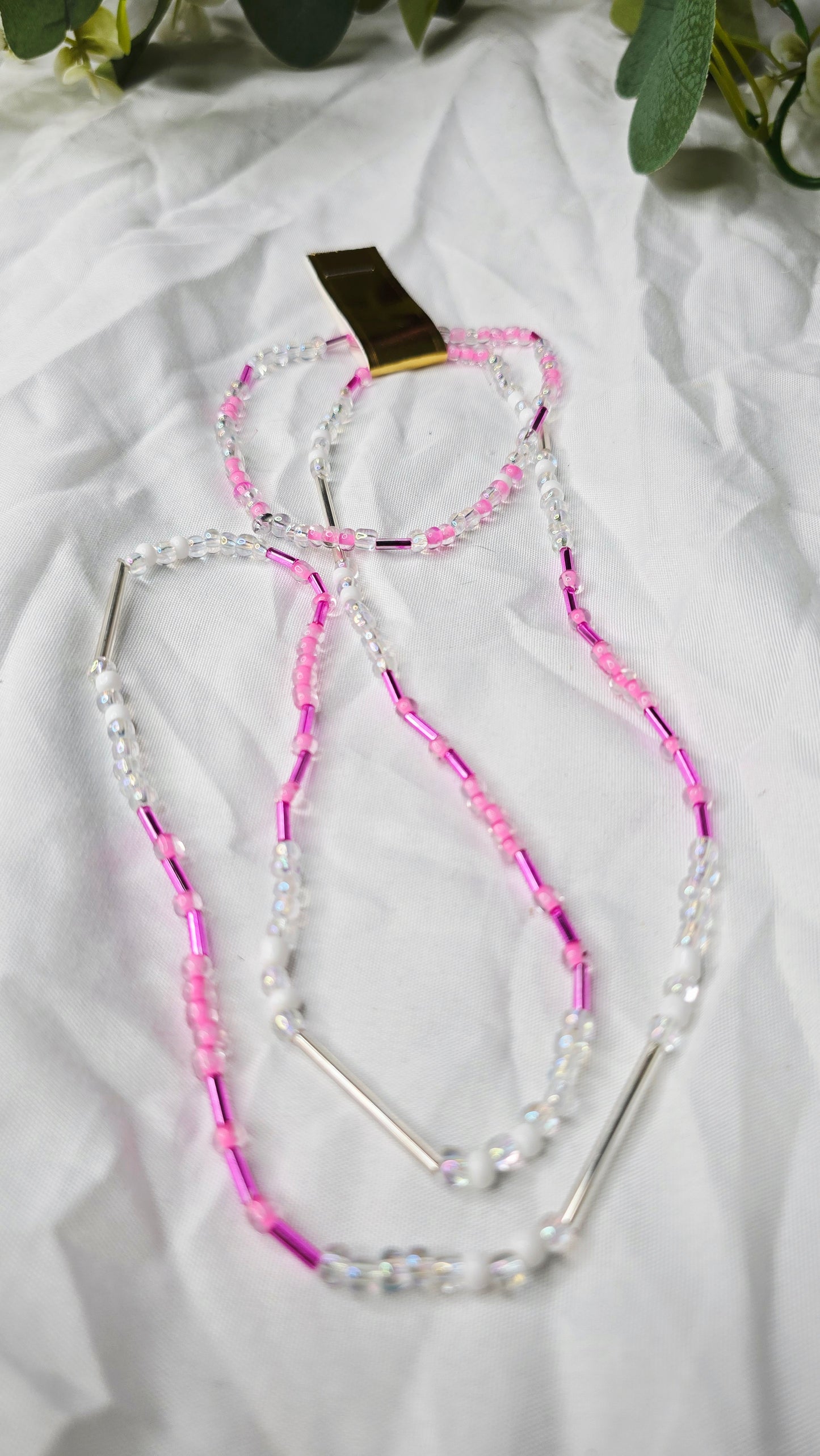 Waist beads & bracelet combo - clear/pink/silver