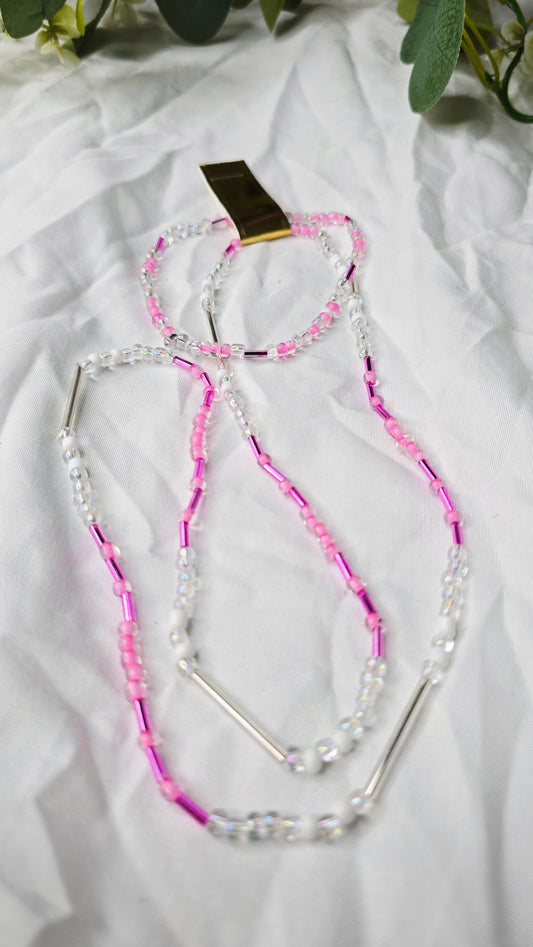Waist beads & bracelet combo - clear/pink/silver
