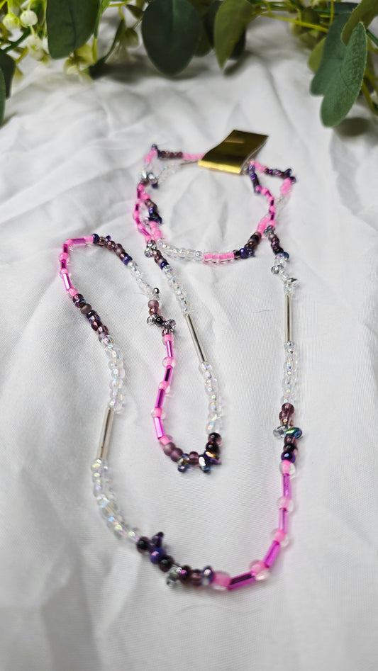 Waist beads & bracelet combo - purple stones/pink/clear/silver