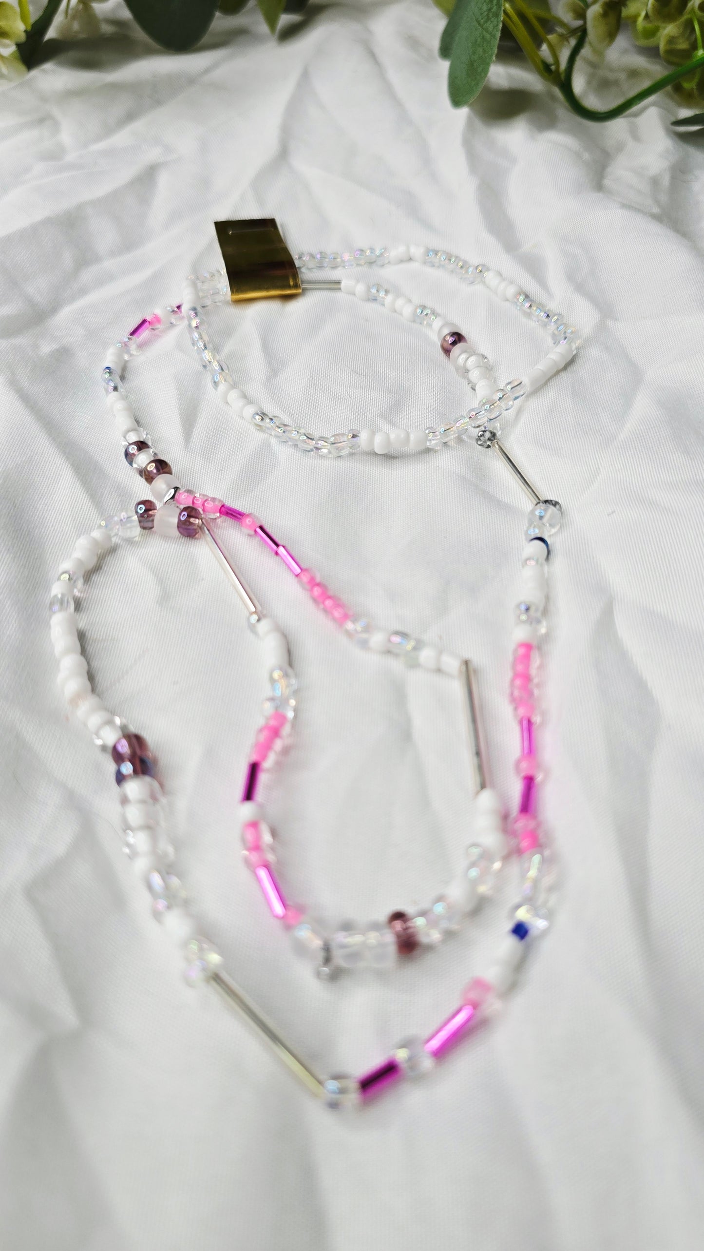 Waist beads & bracelet combo - pink/clear/white/purple