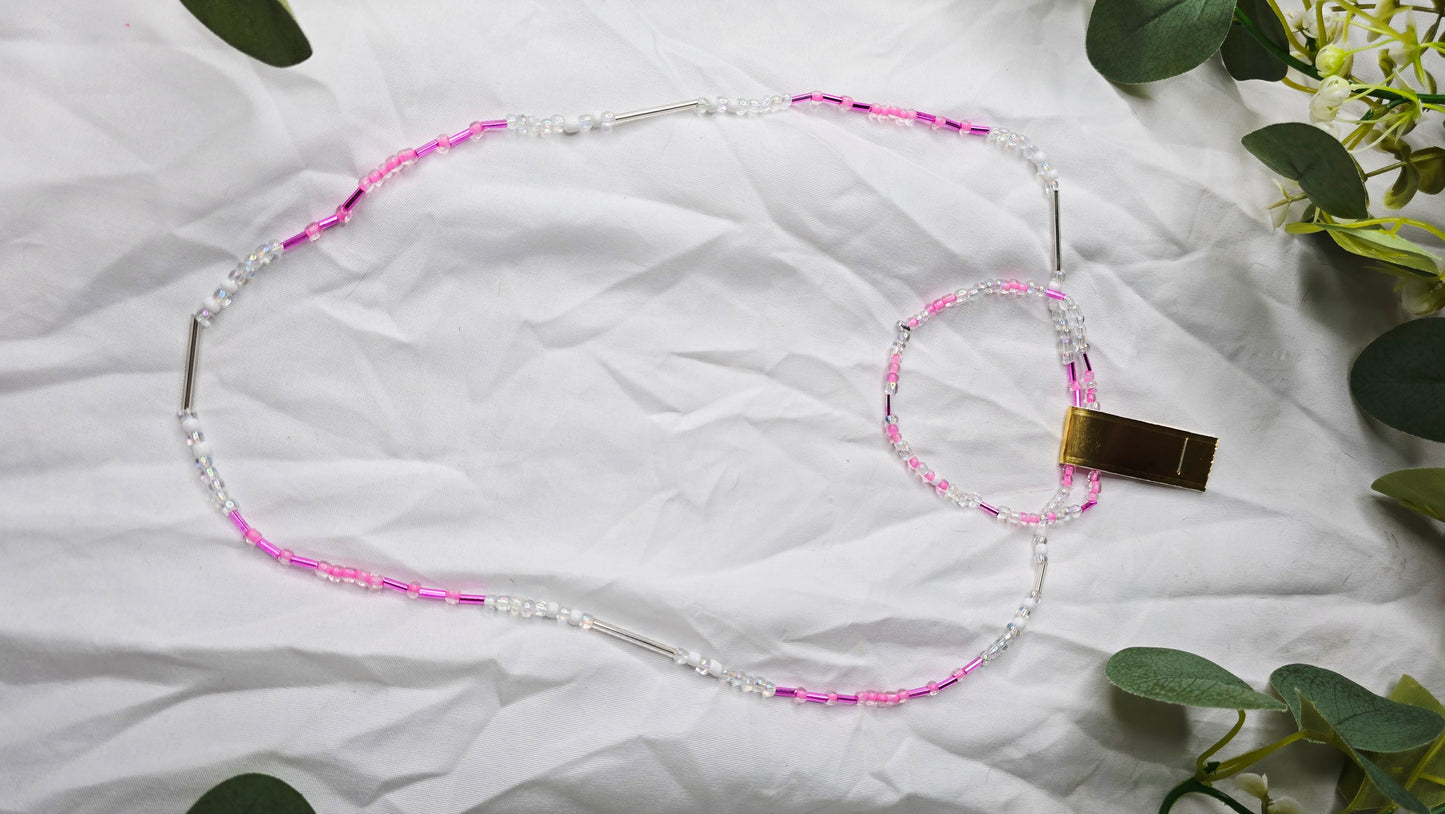 Waist beads & bracelet combo - clear/pink/silver