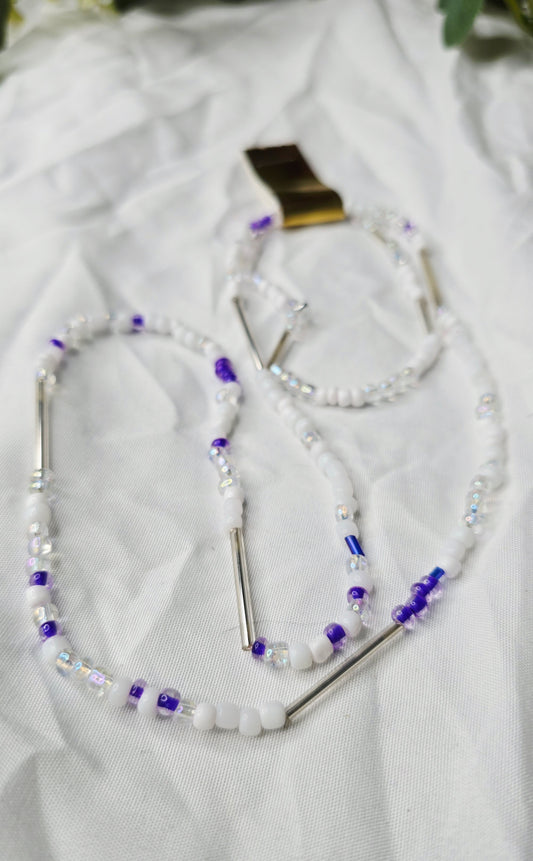 Waist beads & bracelet combo - purple/white/clear