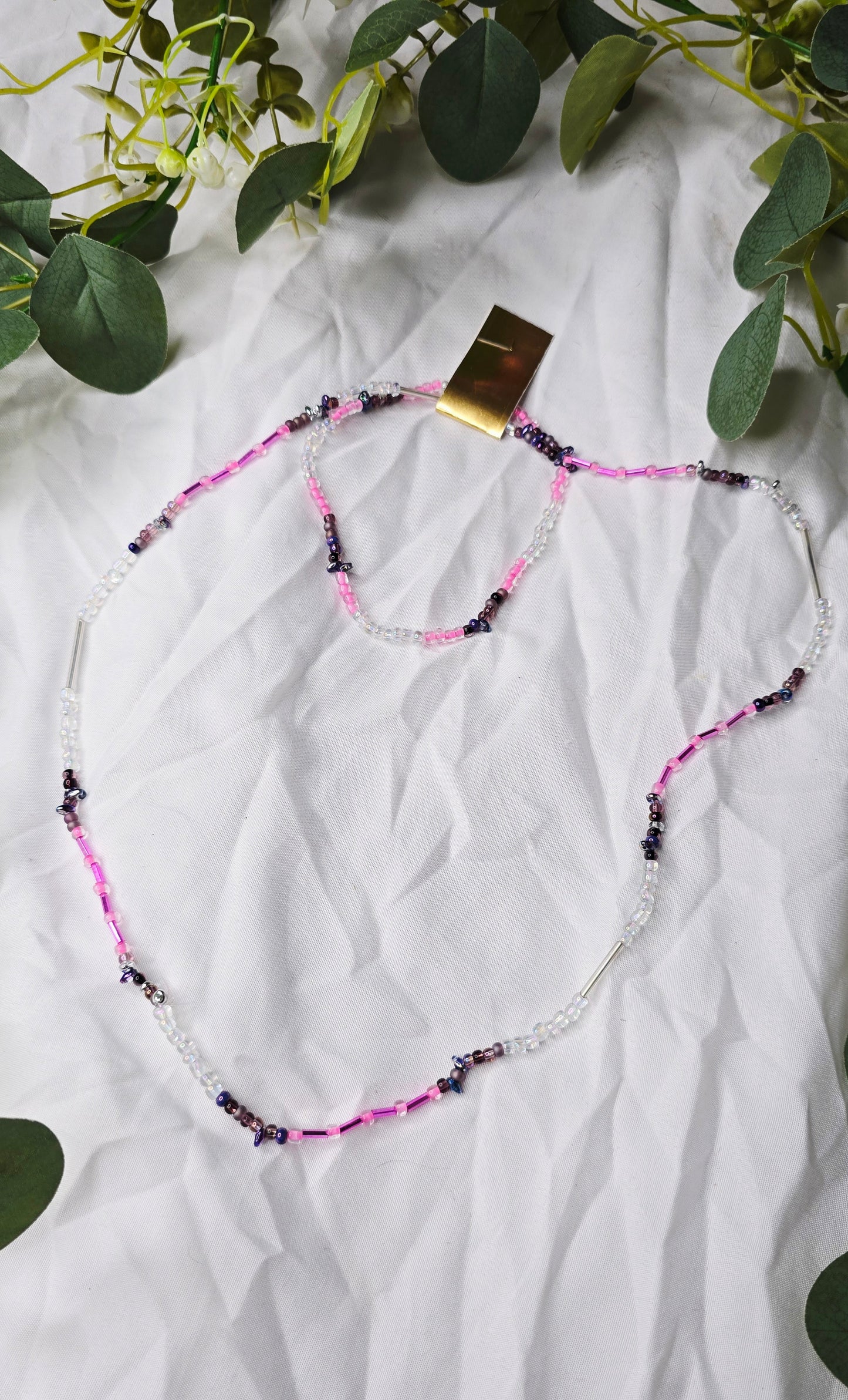 Waist beads & bracelet combo - purple stones/pink/clear/silver