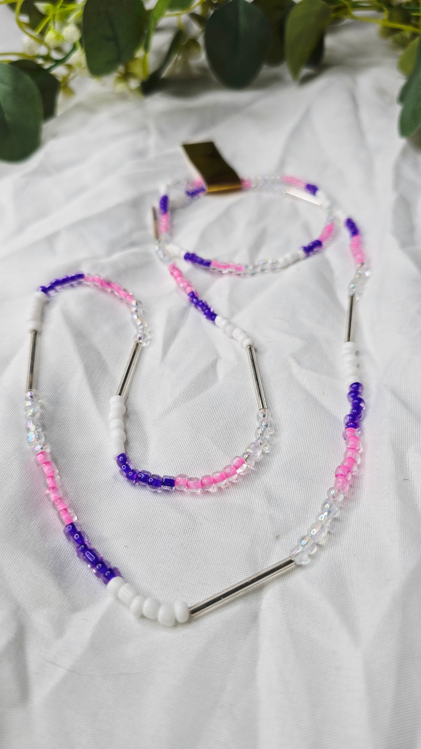 Waist beads & bracelet combo - purple/clear/pink/silver