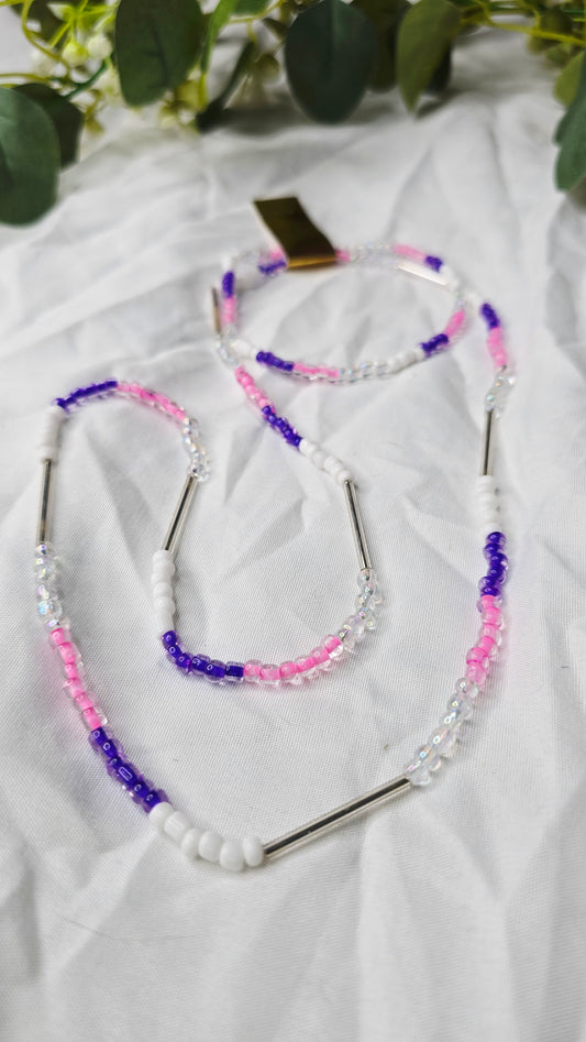 Waist beads & bracelet combo - purple/clear/pink/silver