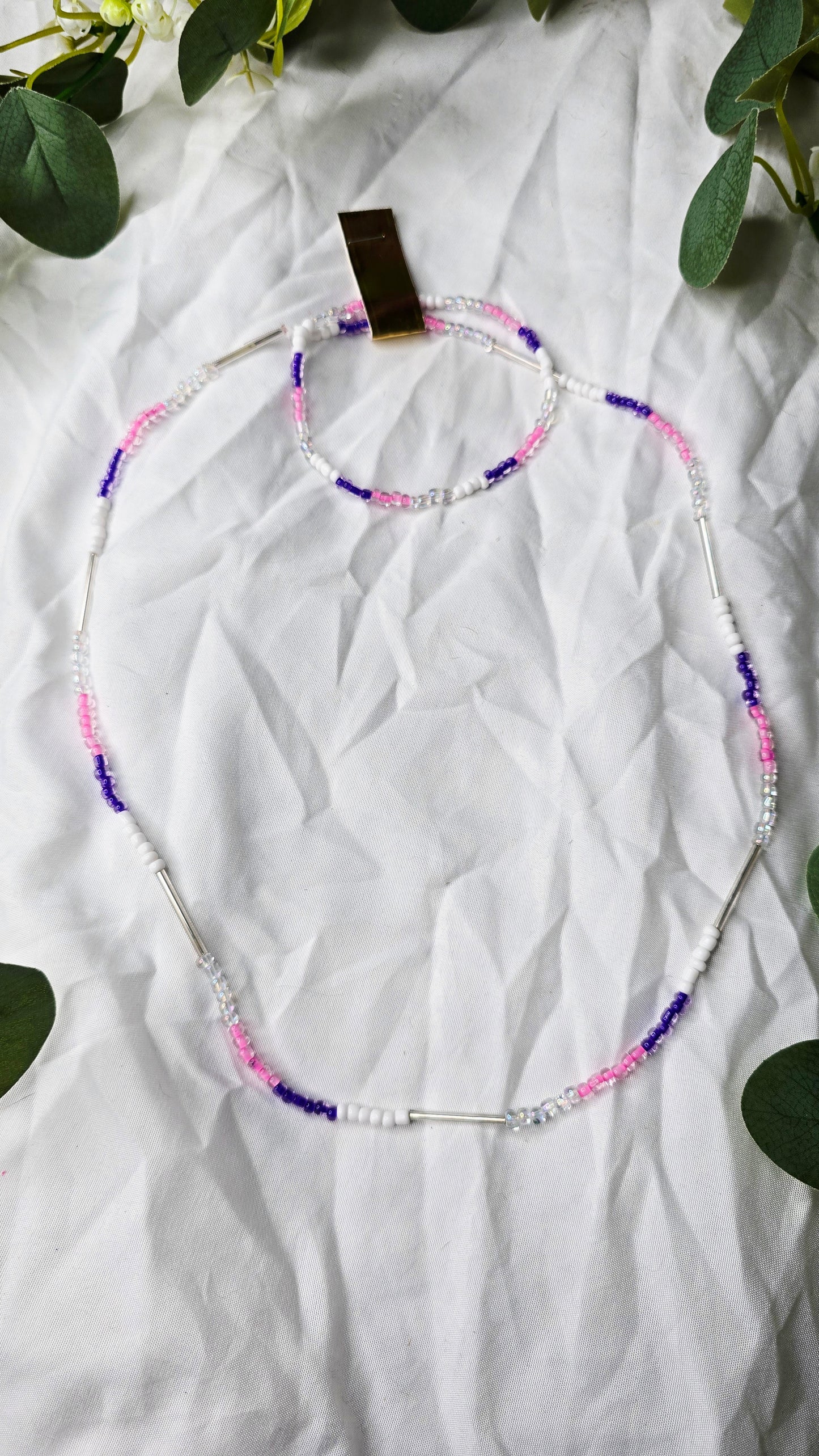 Waist beads & bracelet combo - purple/clear/pink/silver